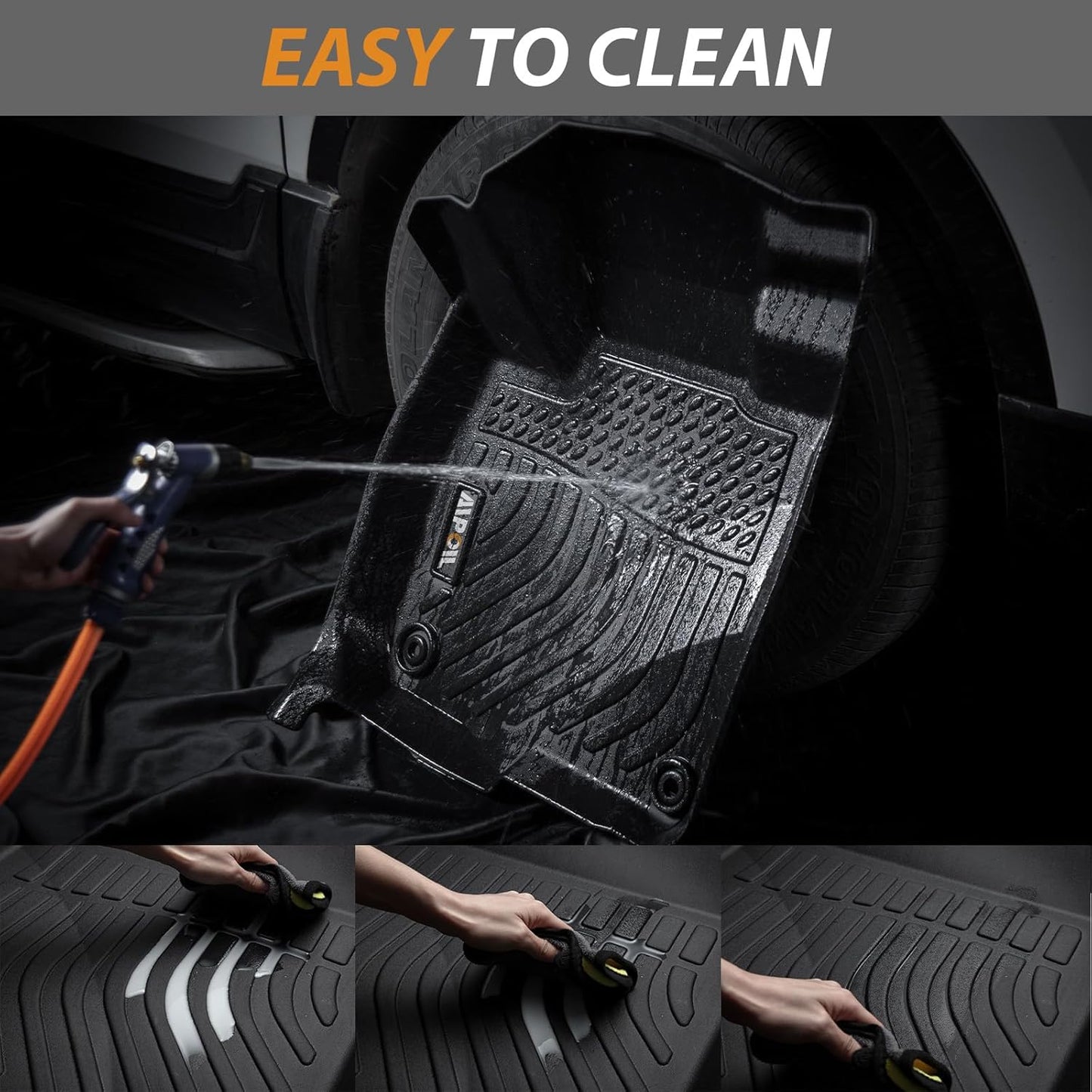 AIPOIL® Floor Mats & Cargo Liner Set for 2019-2020 Hyundai Santa FE All Weather Protection TPE Anti-Slip Automotive Full Set Custom Car Mats Accessories - Black