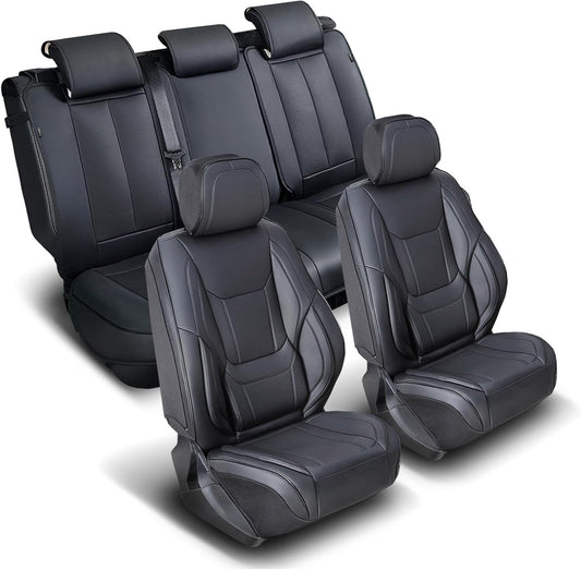 Coverland Custom Car Seat Covers Compatible with 2007-2014 Sierra 2500HD Crew Cab - Premium Leather Non-Slip Memory Foam Waterproof Interior Protector Full Set-Black [See Size Chart-Size X136]