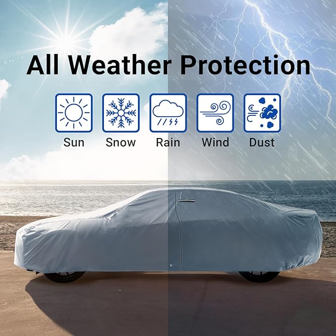 iCarCover Fits: [Plymouth Duster] 1973-1976 Premium Full Car Cover Waterproof All Weather Resistant Custom Outdoor Indoor Sun Snow Storm Protection Form-Fit Padded Cover with Straps