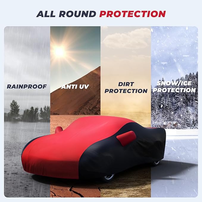 KAKIT Waterproof Car Cover Custom Fit for 2020-2022 C8 Stingray, UV Resistant Fade-Proof Cover for Chevy Corvette, Indoor & Outdoor Use (Red & Black Combo)