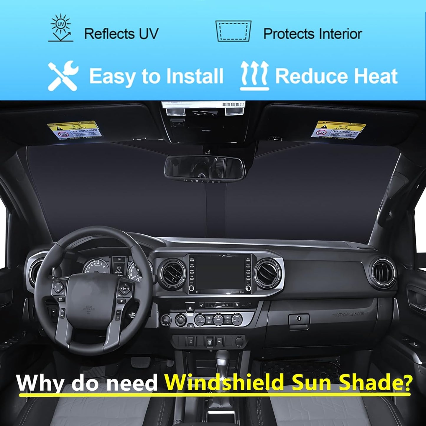 Windshield Sun Shade for Kia Telluride 2020-2025 4-Layer Front Window Shade Custom Sun Visor 240T Shade Blocks UV Keep Your Car Cooler