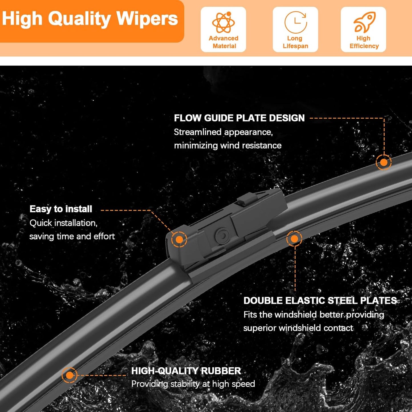 HULADAED® 24'' 17'' 13'' Windshield Wipers Replacement for GMC Terrain Chevrolet Equinox 2017-2010,Silicone Front Rear Wiper blades for MY Car-All Weather & Quiet(3 PACK)