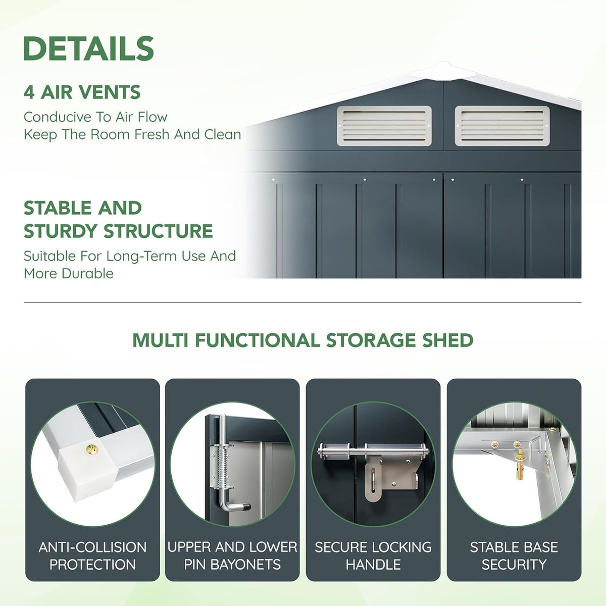 5x3X6.3FT Outdoor Steel Storage Shed with Lockable Doors and Frame Floor, Compact Small Bike Shed, Ideal for Garden, Backyard, Swimming Pool, Patio Utility and Tool Storage