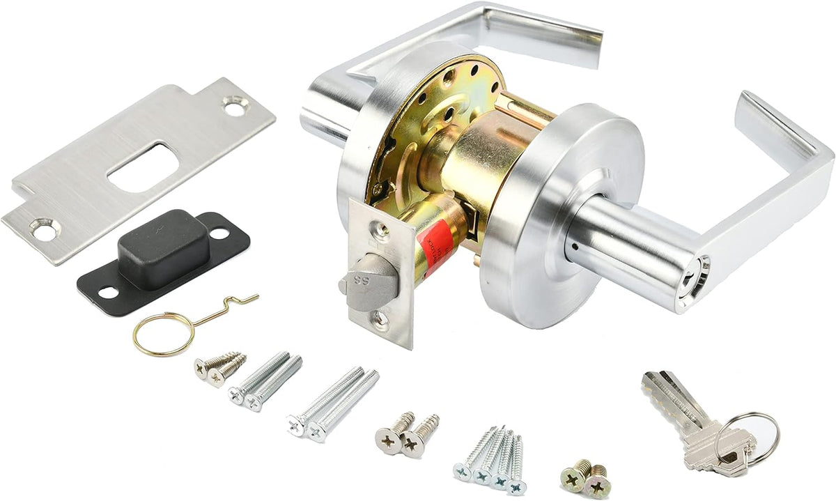 Commercial Lever Door Lock - Heavy-Duty Locking Door Handle, ADA Door Handles, Cylindrical Lever Lock, Non-Handed Grade 2 Industrial Door Handle, 26D Satin Chrome, Classroom Function