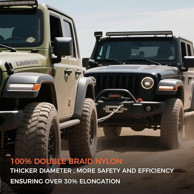 Kinetic Recovery Tow Rope, 48000LBS Snatch Strap with Soft Shackles, Extreme Duty 30% Elasticity Energy Offroad Towing Straps Kit for Car Jeep Trucks SUV UTV ATV Tractor - 1" x 20ft, Black