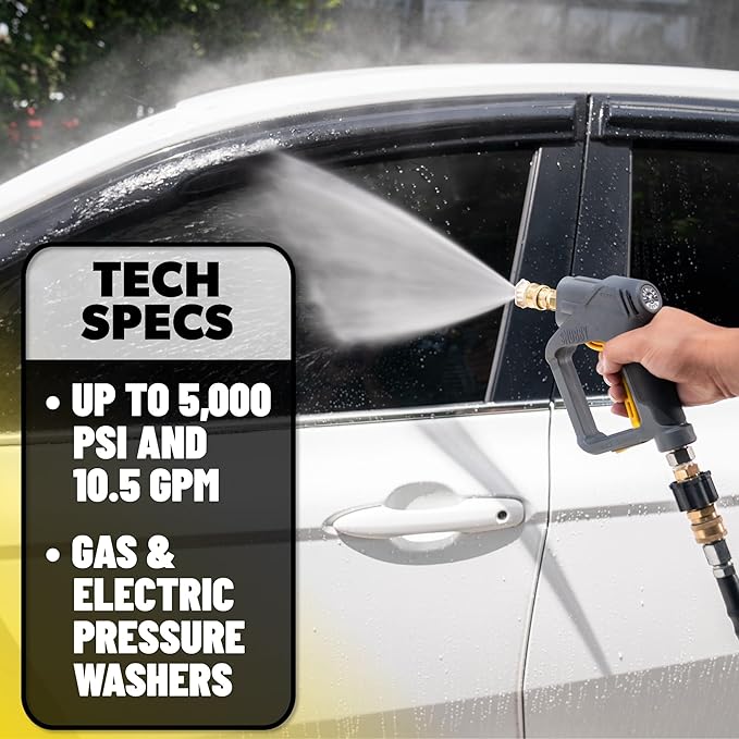 Chemical Guys EQP402 Snubby Pressure Washer Gun, Foam Cannon Attachment, For Gas & Electric Pressure Washers