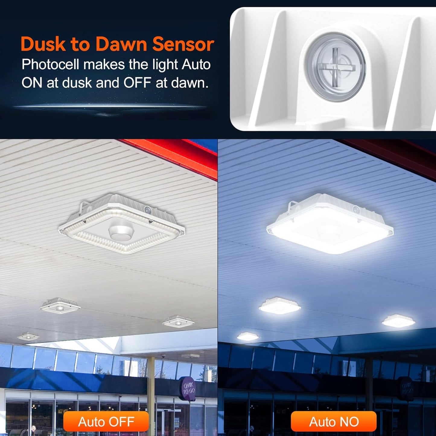 BBESTLED LED Canopy Light with Photocell, 36W 48W 60W Adjustable, ETL&DLC Listed AC100-277V 8100LM 5700K/5000K/4500K Outdoor Canopy Lights, IP65 Waterproof Commercial Canopy Light for Gas Station