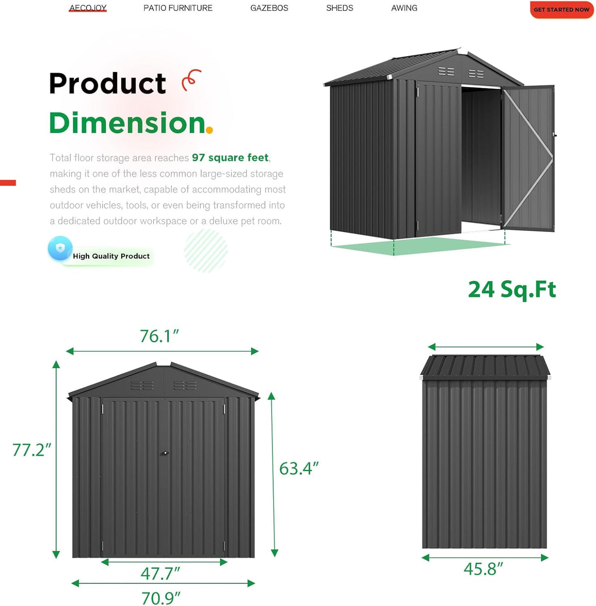 AECOJOY Shed 6' x 4' Storage Shed, Dark Grey Metal Sheds & Outdoor Storage Clearance, Utility and Tool Garden Shed with Lockable Doors for Backyard, Patio, Outside Use