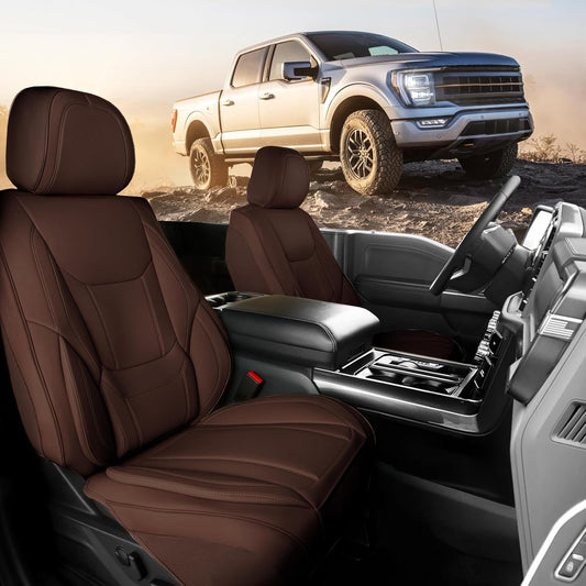Coverland Custom Car Seat Covers Compatible with Silverado 1500, Frontier, Tacoma - Premium Leather Non-Slip Memory Foam Waterproof Interior Protector Front Seat-Dark Brown [See Size Chart-Size A31]