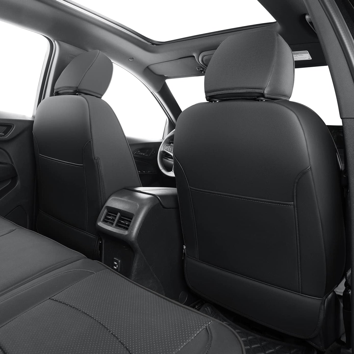 RISINGSTAR Terrain Seat Covers, fit for 2018-2024 GMC Terrain SUV with Rear Split Seats, Water Proof Faux Leather(Full Set, Black)