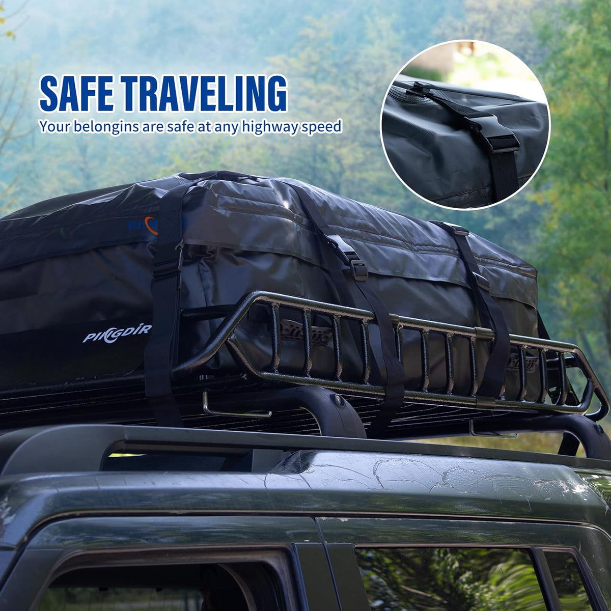 Roof Rack Basket 51" X 36" X 5" Rooftop Rack Cargo Carrier Universal, Waterproof Cargo Bag 44 * 35 * 16", Cargo Net with Attachment Hooks, 2 pcs Ratchet Strap,Roof Pedal