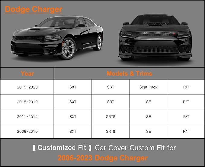 Kayme 6 Layers Car Cover Custom Fit for Dodge Charger (2006-2025) Waterproof All Weather for Automobiles, Outdoor Full Cover Rain Sun UV Protection.Silver