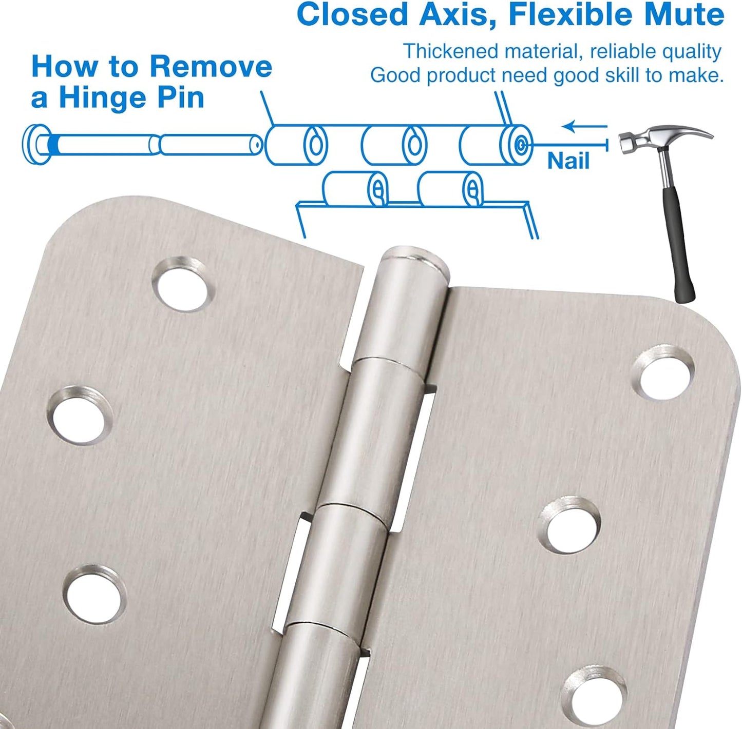 18 Pack 4 Inch Nickel Door Hinges Satin/Brushed Nickel Door Hinges 4 in x 4" Exterior Interior Door Hinge for Stardand Doors Stall,Front,Closet,Silver Residential Hinge Iron Bifold Door Hinge