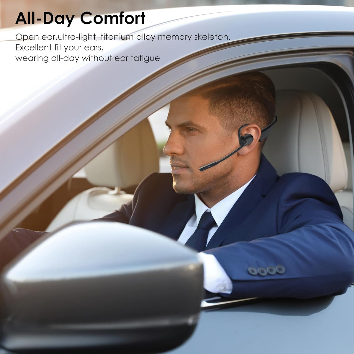 Open Ear Headphones with Mic, Bluetooth 5.3 Headset with AI Noise Cancelling Mic & Mute Function, Wireless Headset for Work, Sports, Drive (Dark Black)