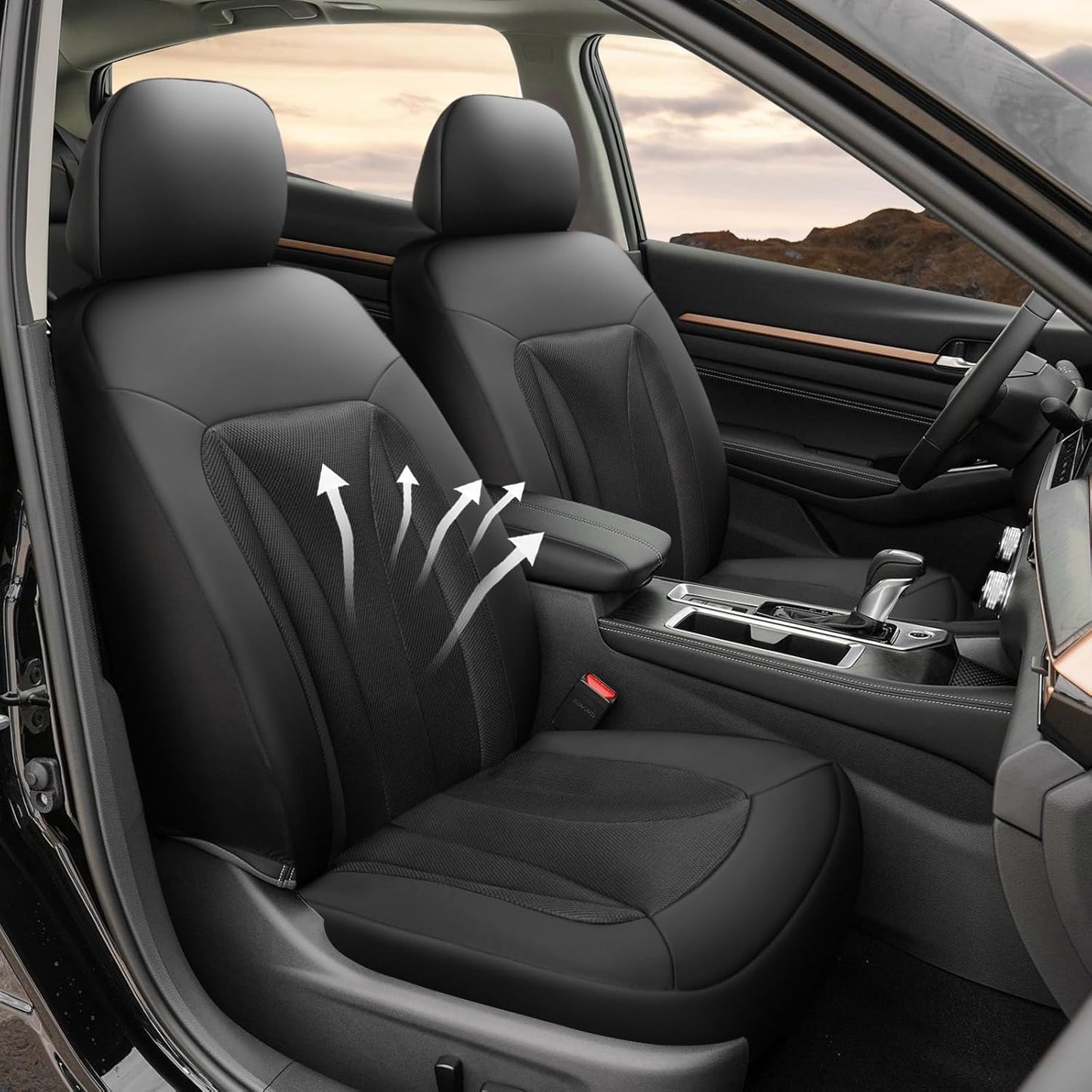 GIANT PANDA Front Seat Cover for Nissan, 3D Air Mesh Car Seat Covers Custom Fit Nissan Rogue Altima Sentra Versa Kicks Frontier Murano Pathfinder Maxima (Black 2-Pack)