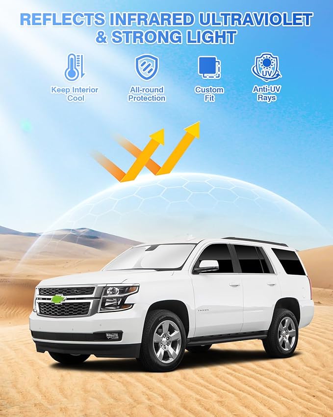 Sunshades for Chevrolet/Chevy Tahoe 2015-2020 Accessories Windshield Sun Shade Side Rear Window Shade Cover Sun Visor Shield Privacy Protection Keep Vehicle Cool Black 8PCS