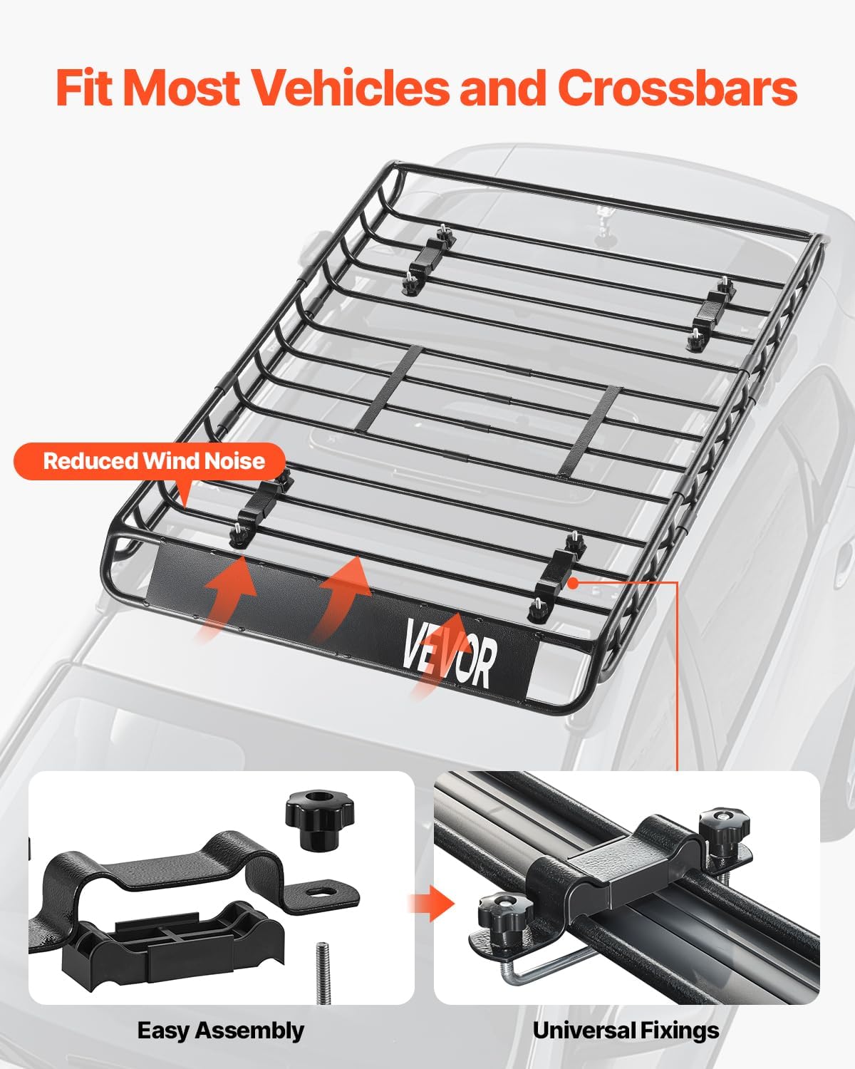 VEVOR Roof Rack Basket, 51 x 36 x 4.1 in, Universal Rooftop Cargo Carrier with 1120 x 870 x 260 mm Cargo Bag, Net, Ratchet Straps, 200 lbs Max Load Capacity Car Top Luggage Holder, for SUV Truck Car