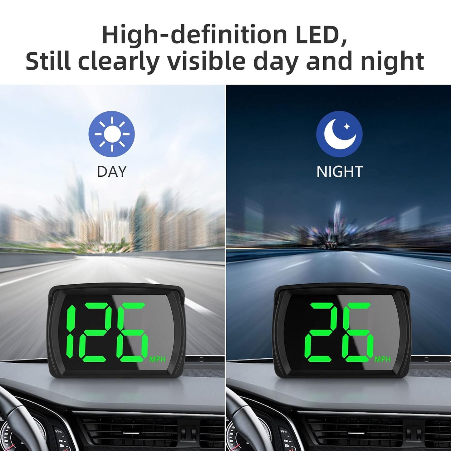 GPS Digital Speed Meter Speedometer HUD with MPH Speed Head Up Display for All Cars, USB Cable Plug & Play