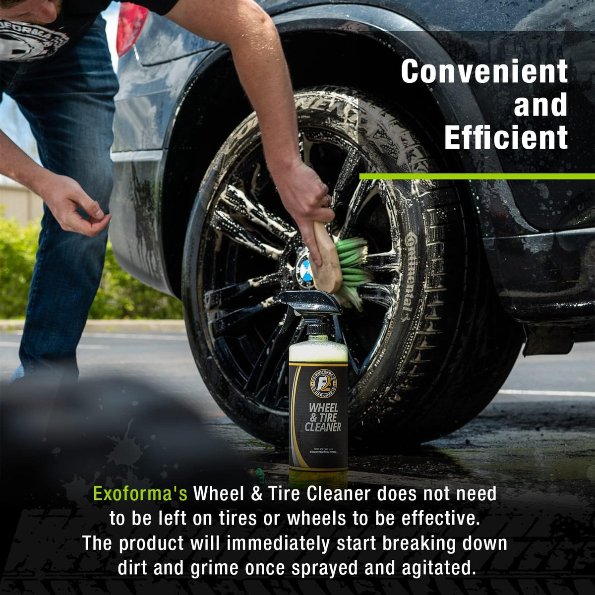 ExoForma Wheel & Tire Cleaner - Removes Built-Up Brake Dust, Dirt & Grime - Improves Dressing Performance - 2-in-1 Formula - Chosen by Pros (16 FL Oz)