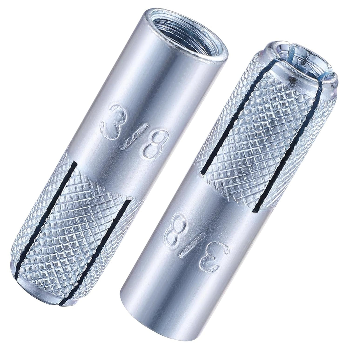 Wensilon(100 pcs) 3/8"-16 Premium Zinc Plated Carbon Steel Drop in Anchors Assortment, Knurled Drop-in-Anchor for Solid Concrete, Internal Forced Expansion Screw Bolts