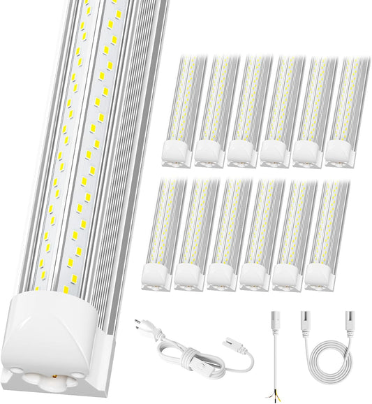 12 Pack Super Bright 100w 8ft Led Shop Light, 15000lm 5000k V Shape 8' Led Shop Lights 8ft, Linkable 96" 8 Foot Shop Lights for Garage Workshop Shop Warehouse Lighting