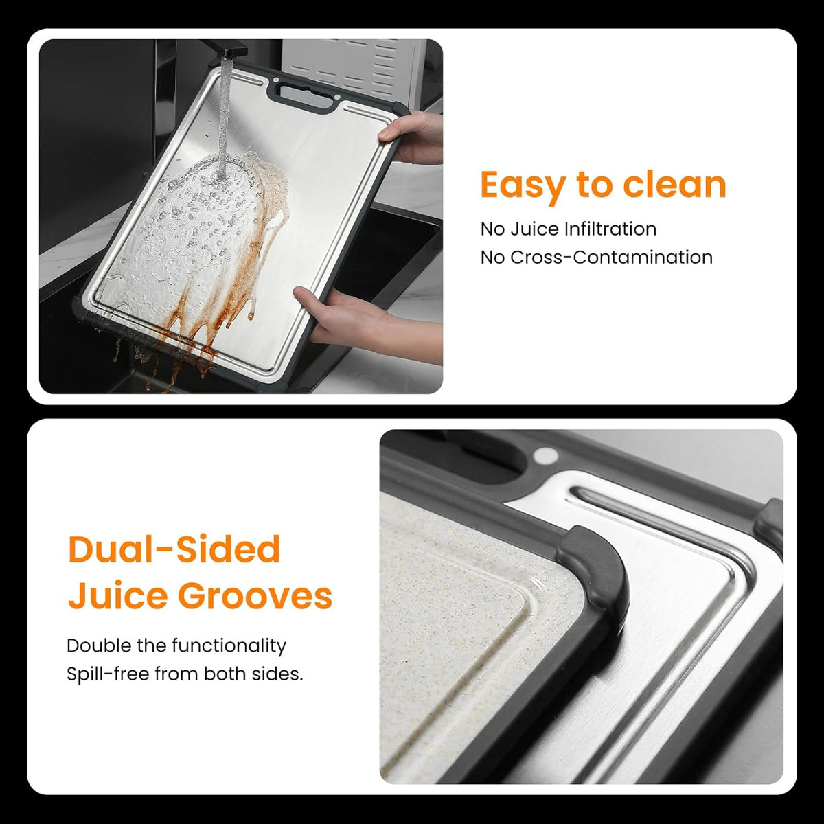 Premium 316 Stainless Steel Cutting Board for Kitchen– Double Sided,Non-Toxic& BPA-Free Chopping Board with Food-Grade Steel &Eco-Friendly Wheat Straw PP,for Meat&Vegetables Healthy Organic Board