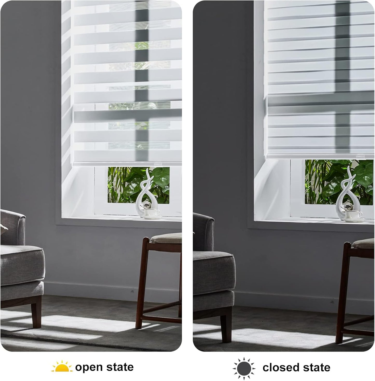 Persilux Cordless Zebra Blinds for Windows, Light Filtering Roller Shades for Windows (16" W x 72" H, White) Light Control for Day and Night, Sheer Shades for Home, Office, Bedroom and Bathroom