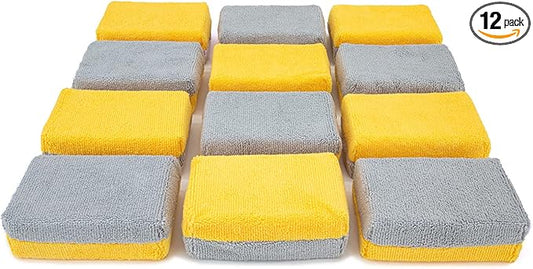 Autofiber Thick [Saver Applicator Terry] Ceramic Coating Applicator Sponge | 12 Pack | with Plastic Barrier to Reduce Product Waste. (Gold/Gray)