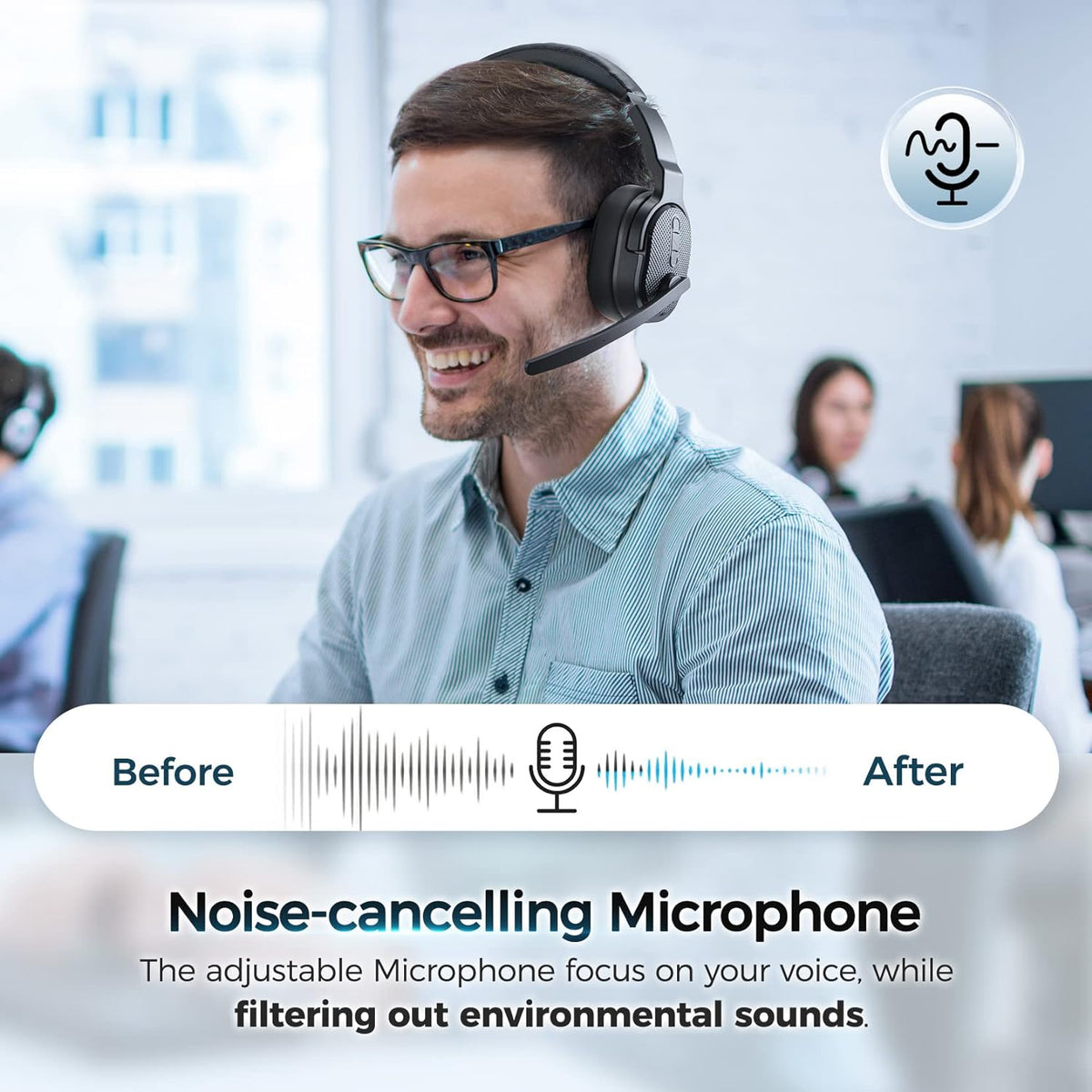Trucker Bluetooth Headset, Wireless Headsets with Noise Cancelling Microphone, 50+Hrs HD Talktime Bluetooth Headphones with Detachable Earpad/Single+Dual Mode for Office/Driving/Home