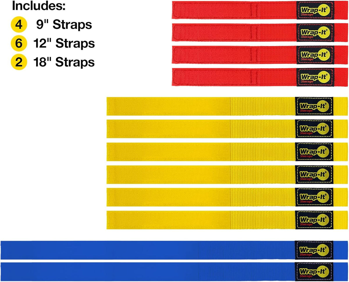 Quick-Straps by Wrap-It Storage - Assorted 12-Pack Multicolor - Hook and Loop Hose and Cable Organizers