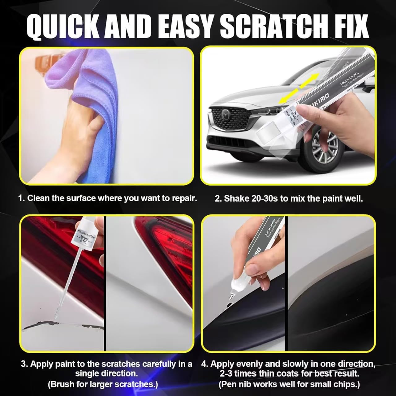 KIKIMO for Mazda Touch Up Paint(Soul Red Crystal Metallic(46V)), Car Paint Repair Kit for Mazda, 2 In 1 Scratches Repair with Pen Tip and Brush, Color-Matched for Quick & Easy Fix