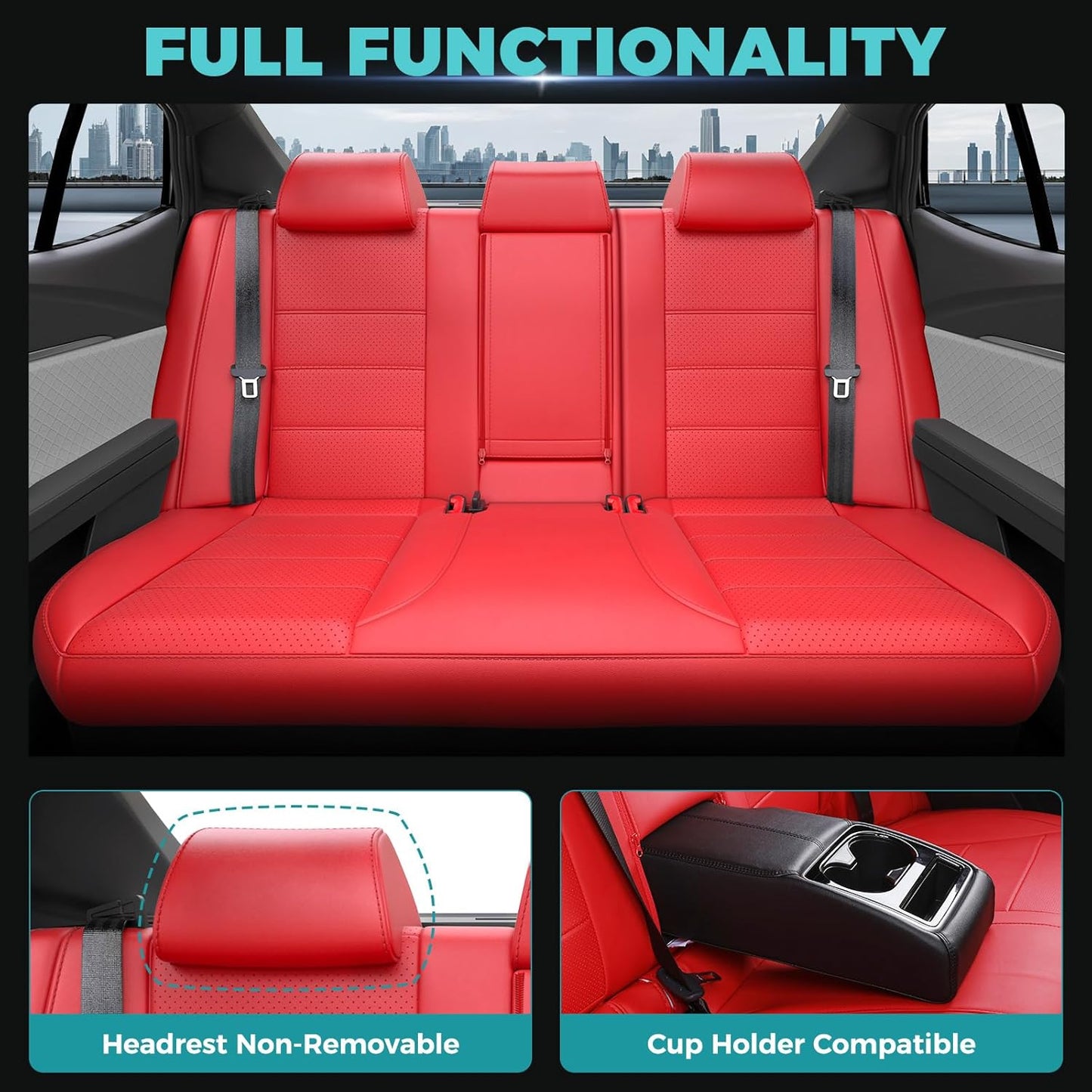 for Toyota Camry Seat Covers LE SE 2025 - Custom Fit Car Seat Covers Full Set, Leather Seat Covers for Cars, Waterproof Car Seat Cover, Red