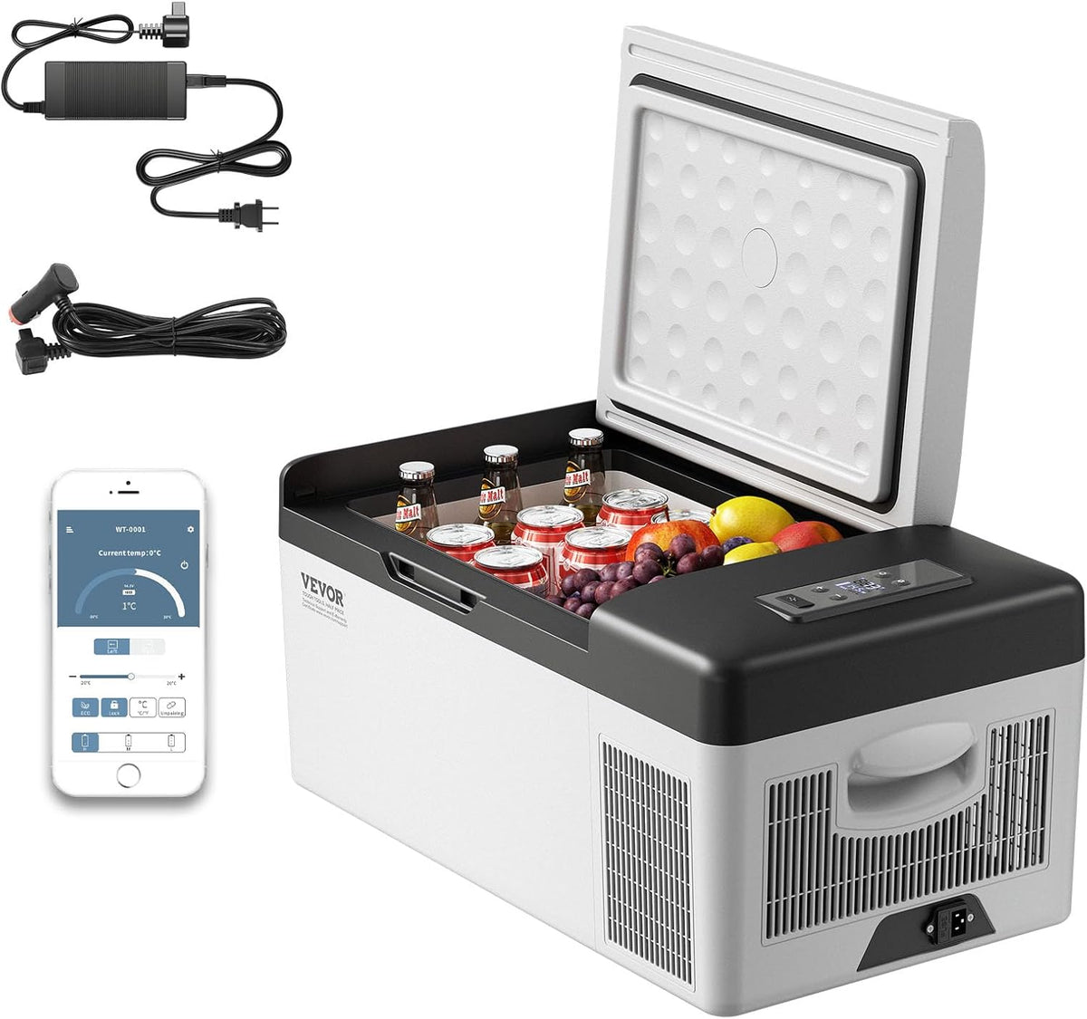 VEVOR 12 Volt Refrigerator 16 Qt, Gre,Portable Mini Car Fridge with -4℉-68℉ Cooling Range & App Control 12/24V DC & 110-240V AC Electric Compressor Cooler for Truck Vehicle RV Boat Outdoor & Home Use
