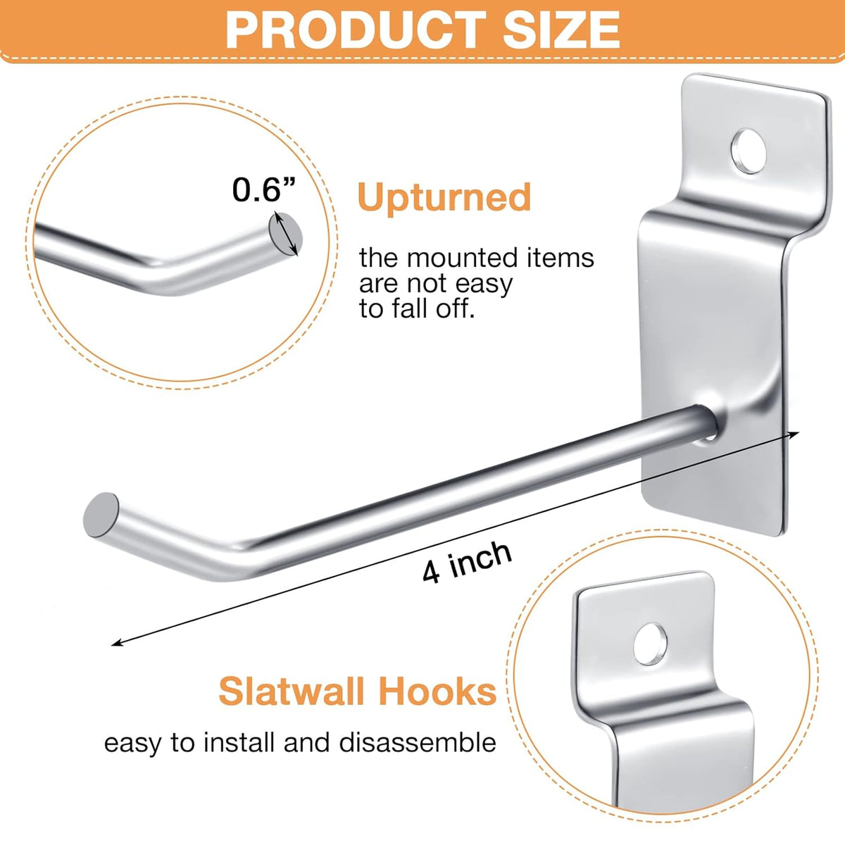 Moxweyeni 100 Pcs Heavy Duty Slatwall Panel Hooks Hanging Metal Slat Wall Hanging Hooks Silver Slat Wall Hanger Commercial Grade Slatwall Pegs Accessories for Shop Retail Display(4 Inch)
