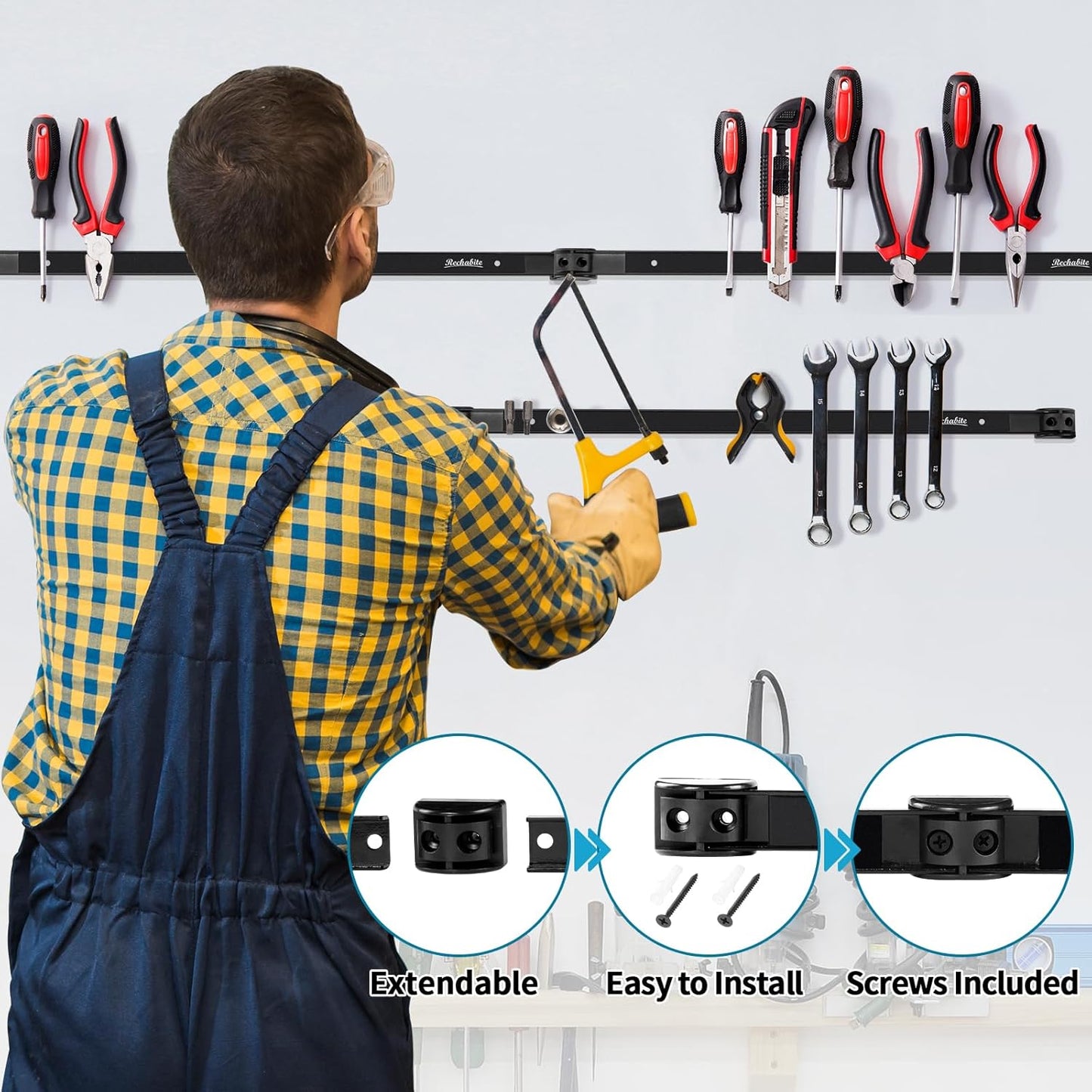 4 Pieces 18" Magnetic Tool Holder Strip, Black Magnet Bar, Metal Tool Organizer Rack for Garage Organization, Easy To Install in Workshop, Mounting Screws Included