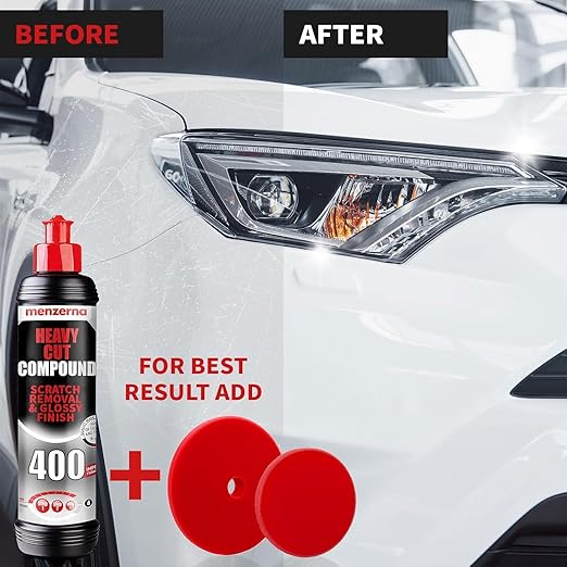 menzerna Deep Scratch and Swirl Remover Kit I Car polishing Set with Menzerna Heavy Cut 400 (16oz) and 6 Inch Polishing Pad I Deep Scratch Remover and high Gloss Kit for All Types of Vehicles