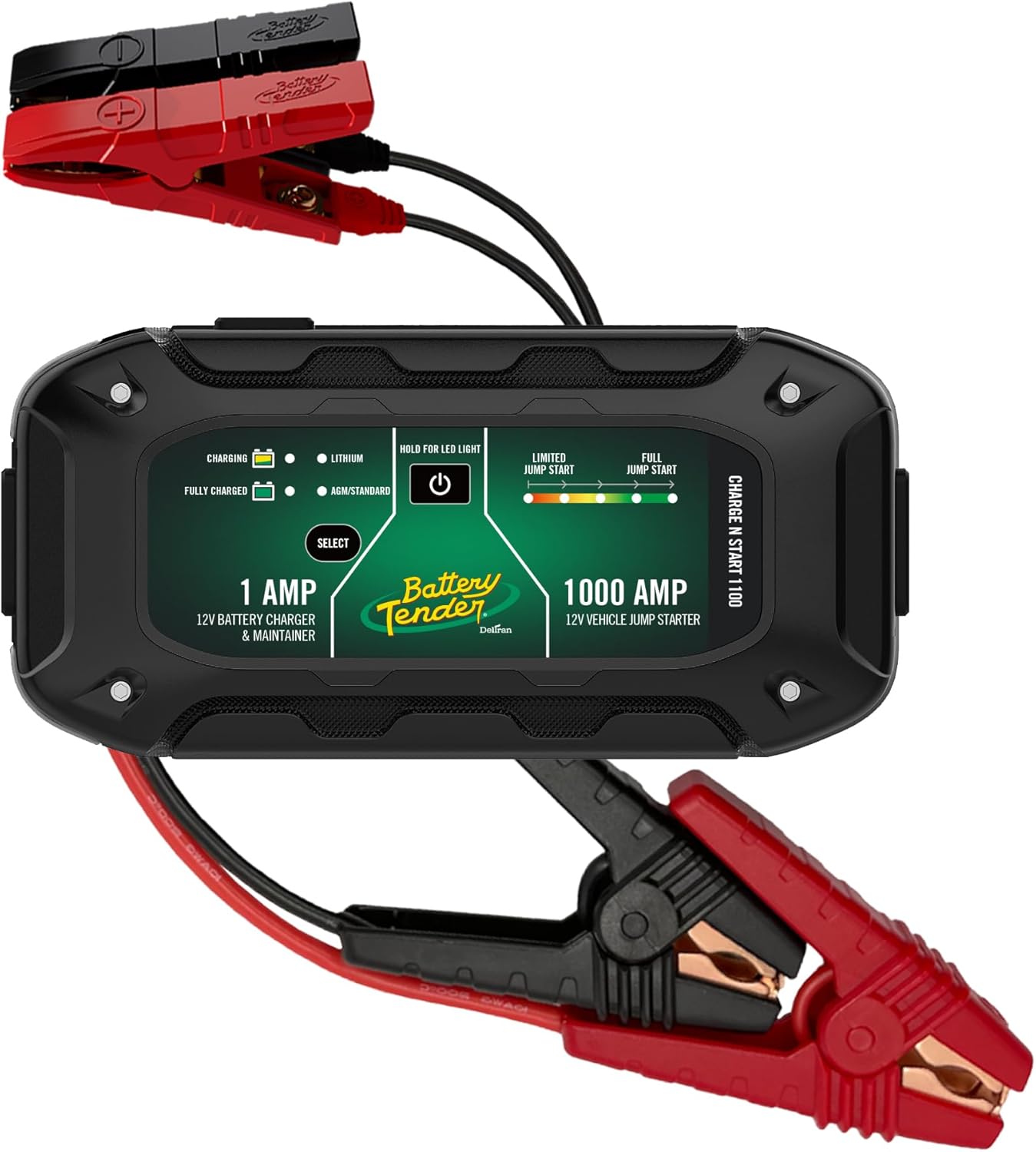 Battery Tender Charge N Start 1100 - Smart 12V/1 AMP Battery Charger and 1000 AMP Jump Starter Combo | 2-in-1 Battery Maintainer for Cars, Motorcycles, ATVs (USA Engineered)