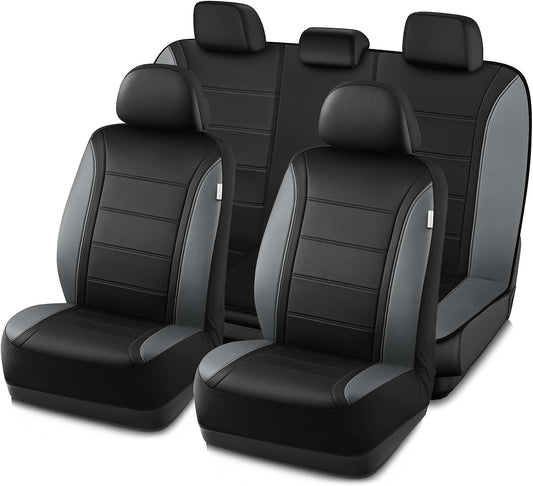 Road Comforts Leather Seat Covers, Breathable Car Seat Covers Full Set for Men,Airbag Compatible, Automotive Seat Covers Set Universal Fit Most Cars,Vans,Truck,SUV
