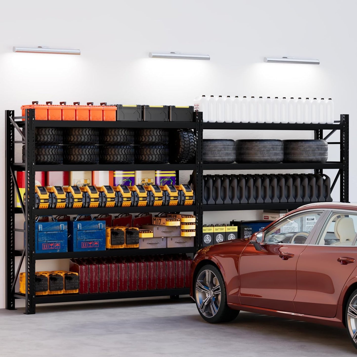 Garage Shelving Heavy Duty - 157" W Extra Large Metal Shelving Units and Storage for 16000lbs, 5 tier Adjustable Basement Storage Industrial Shelves Pallet Racking Organizer (157"W * 98.4"H * 23.6"D)