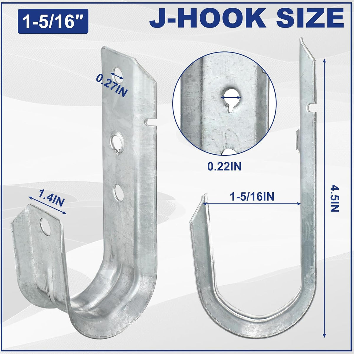 Gisafai 100 Cable Support J Hook, Cable Hooks for Hanging, Heavy Duty Metal Hooks for Wire Management, G60 Galvanized Steel (1/5-16 Inch)