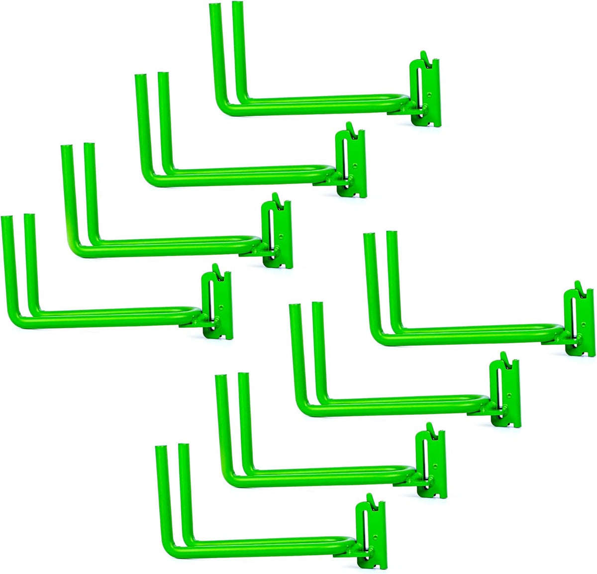 8-Pack E-Track Heavy Duty Shovel/Tool Hanger - E Track Hooks for Tools, Rakes, Spades in Trailers, Trucks, Workshop and Warehouse - Green