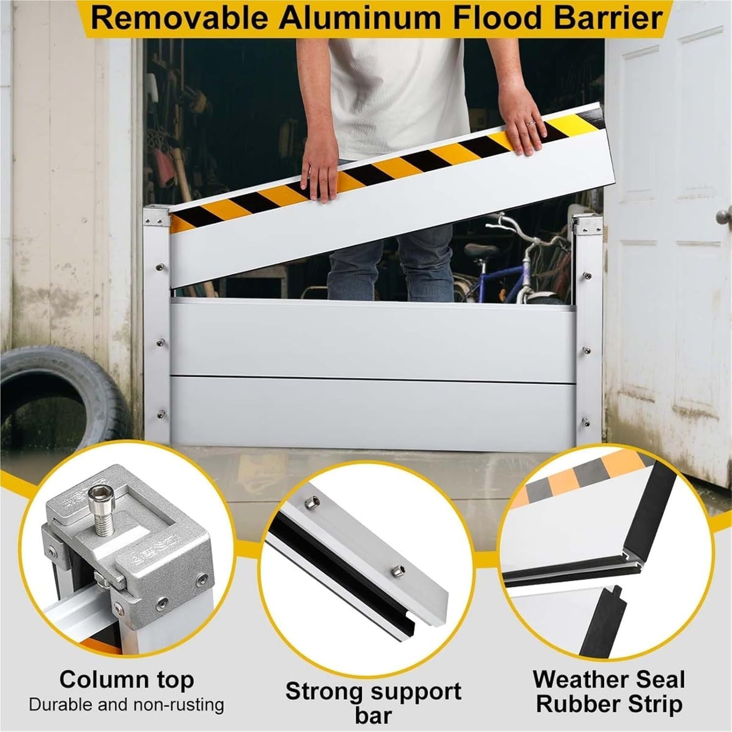 Reusable Heavy Duty Aluminum Flood Barriers for Home Exterior, Flood Protection Barriers Water Barrier Door Quick Detachable Garage Doors Detachable Mobile Rain Water Baffle ( H 47.2 inch L 15.5FT)