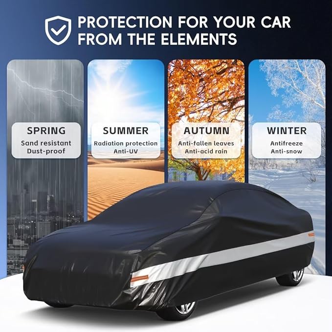 10 Layers Car Cover Custom Fit for Ford Mustang, Shelby, GT350, GT500 (1964-2024) Waterproof All Weather for Automobiles, Outdoor Full Cover Sun UV Rain Protection.Black