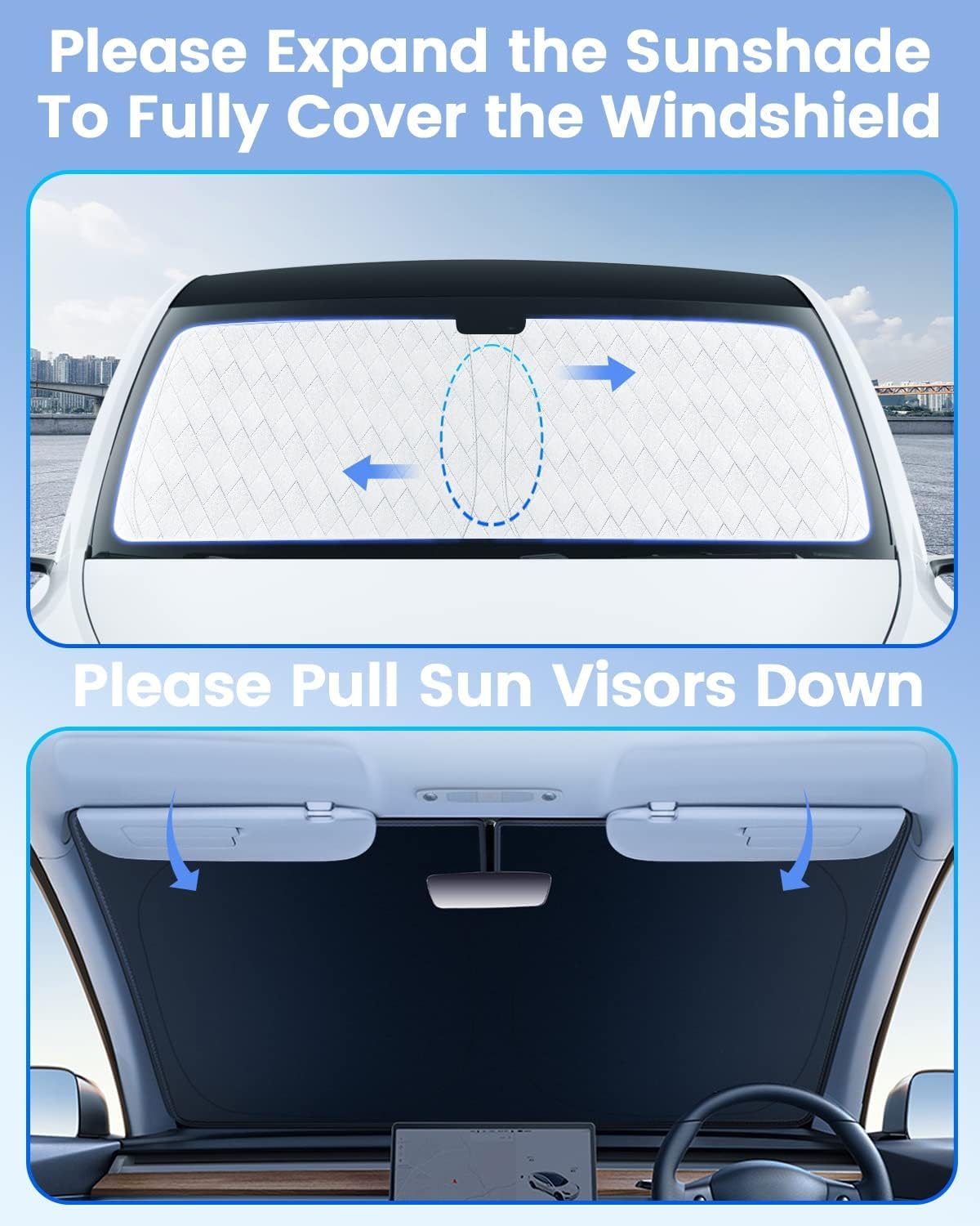 KUST Windshield Sun Shade Custom Fit for Hyundai Ioniq 5 2022 2023 2024 2025 2026 Sun Shade Front Windshield Sun Visor Foldable Thicker 5-Layer Block Heat and Sun UV Rays