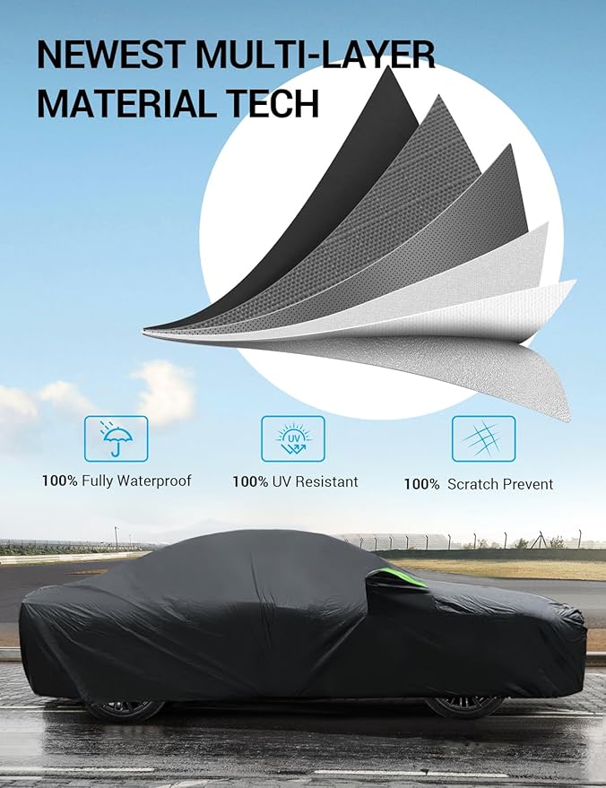 Proadsy 2025 Upgrade Car Cover for 2009-2024 2025 Kia Forte, Waterproof All Weather for Automobiles, Windproof Snowproof Rain Hail Sun UV Protection Full Outdoor Indoor Exterior Car Covers, Black