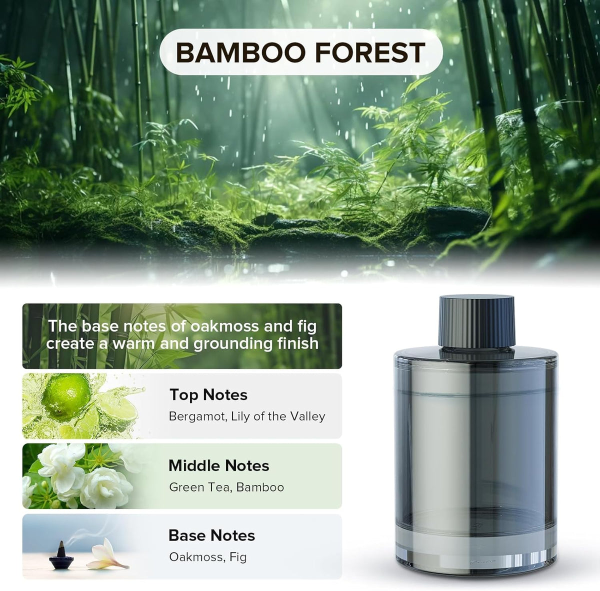 Ceeniu Car Air Freshener, CF3 Luxury Perfume Refill, 135ml Large Capacity for 6 months, Bamboo Forest, Natural French Fragrance with Plant Extracts, Diffuser Air Freshener, Premium Car Scent