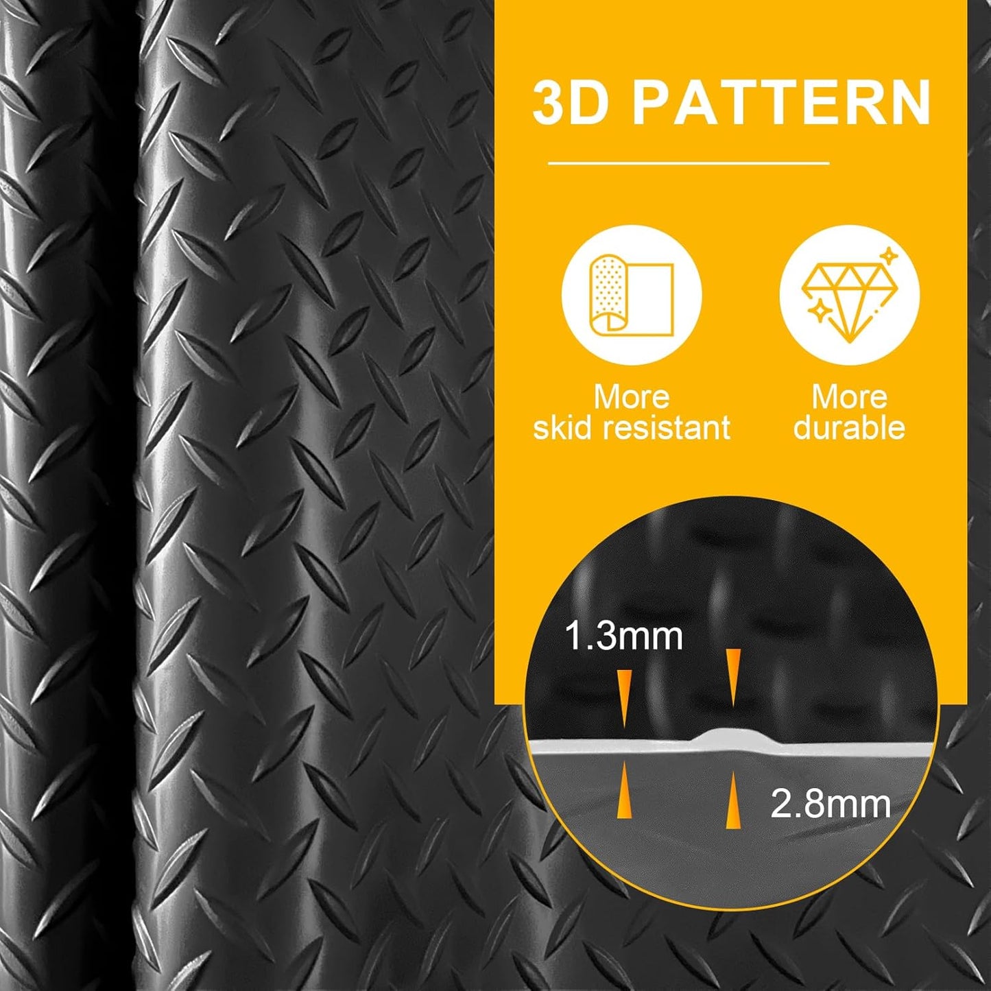 8x20 FT Garage Floor Mat, 2.8mm Thickened Flooring Roll Diamond Plate PVC Rubber Trailer Mat with 20 Pcs Tapes, Non-Slip Floor Protector Mat for Garage, Warehouse, Gyms, Trailer, Black