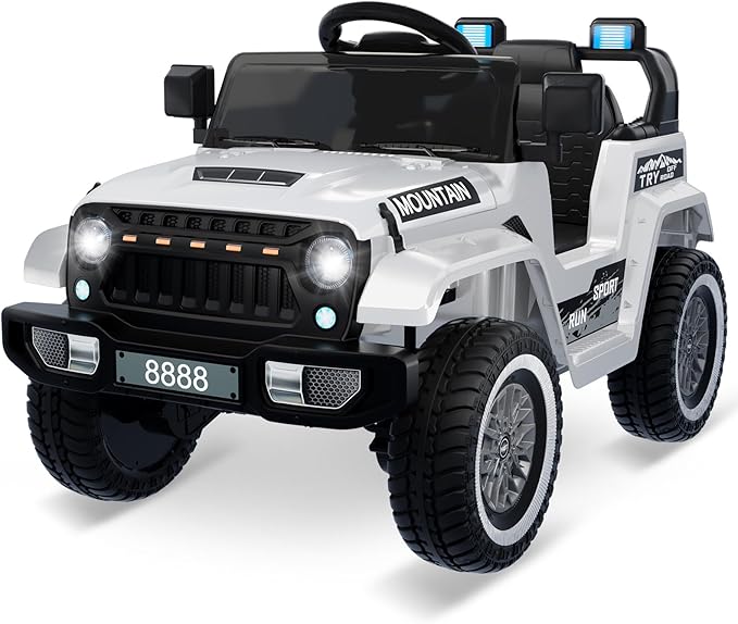 12V Kids Ride on Truck Car, w/Parent Remote Control, Twin 35w Motors, 3 Speeds, LED Lights, Music & Horn, Spring Suspension, Kids Electric Vehicles Toy for 3-5 Years Old Boys Girls Gift, White