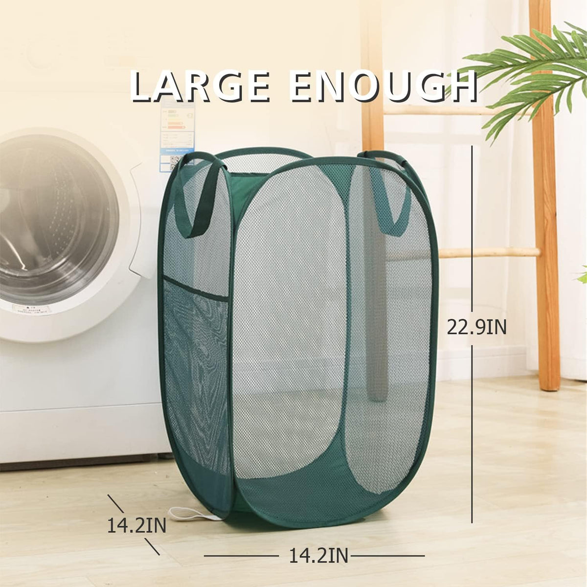 HONOMA Sturdy Mesh Laundry Hamper Basket Bag,Pop up Basket with Side Pocket for Laundry Room, Bathroom, Kids Room, College Dorm or Travel (Pop Vertical, Navy Blue)