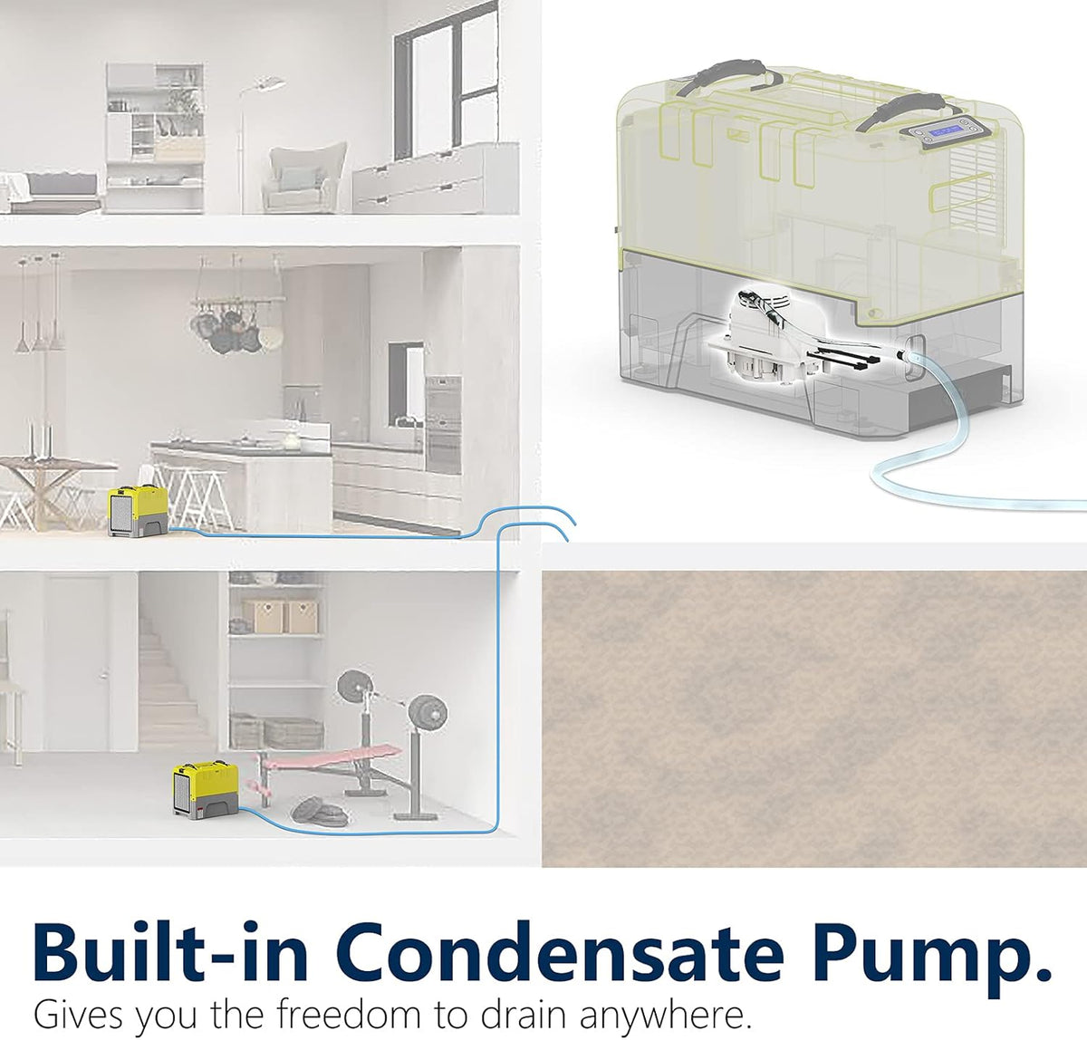 ALORAIR 180PPD Commercial Dehumidifier for Crawl Space & Basement, Wi-Fi APP Controls with Pump, Capacity up to 85 PPD at AHAM Condition, for Large Space, Job Sites, Yellow